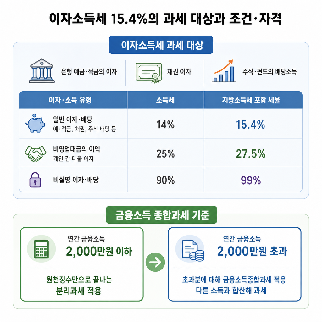 이자소득세 15.4% 이자소득세 15.4%의 과세 대상과 조건·자격 핵심 요약