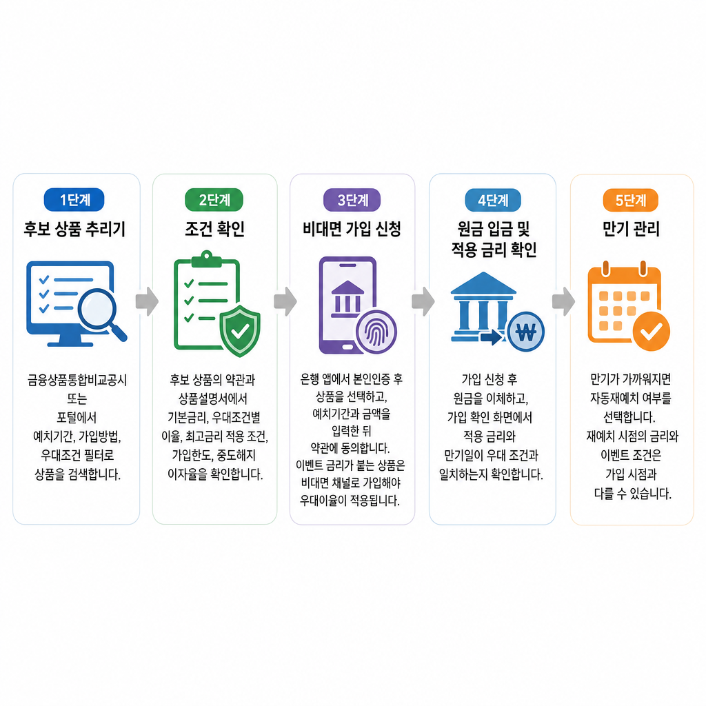 예적금 가입 절차, 비대면 기준 단계별 정리 핵심 요약