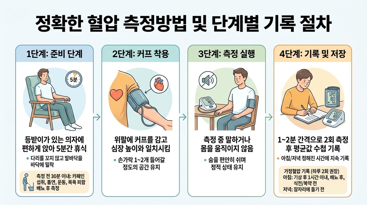 정확한 혈압 측정방법 및 단계별 기록 절차 핵심 요약